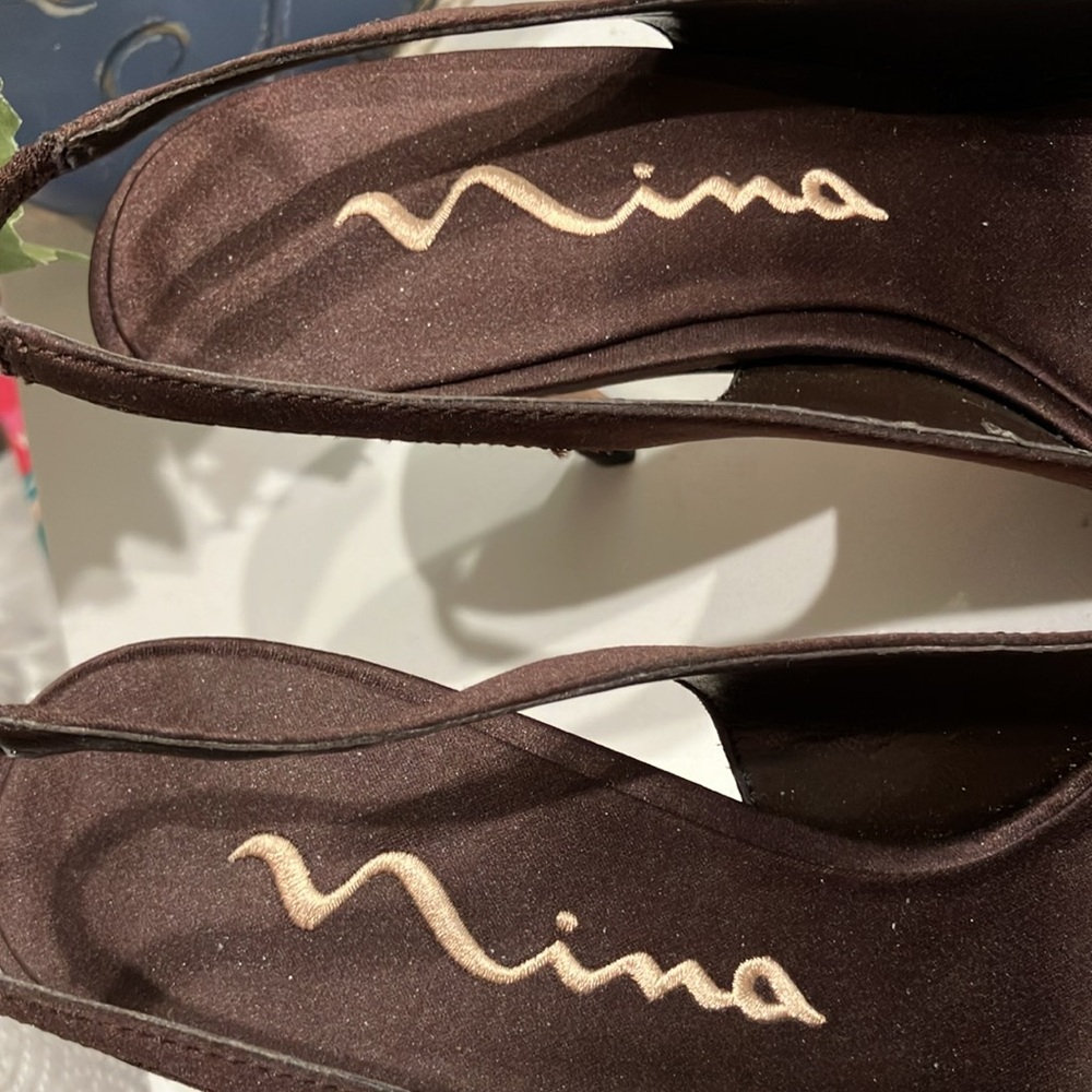 Nina Beautiful Brown W/Bronze Rhinestones At Open Toe Heels - Picture 6 of 9